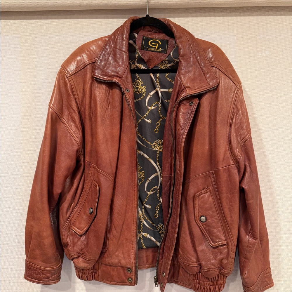 Genuine Leather Bomber Jacket - Brown